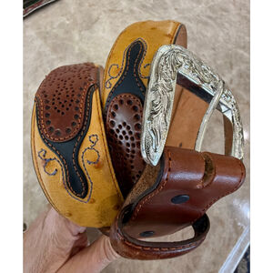 Men's Tony Lama Brown Tan Ostrich Leather Belt, 40, 42, 44